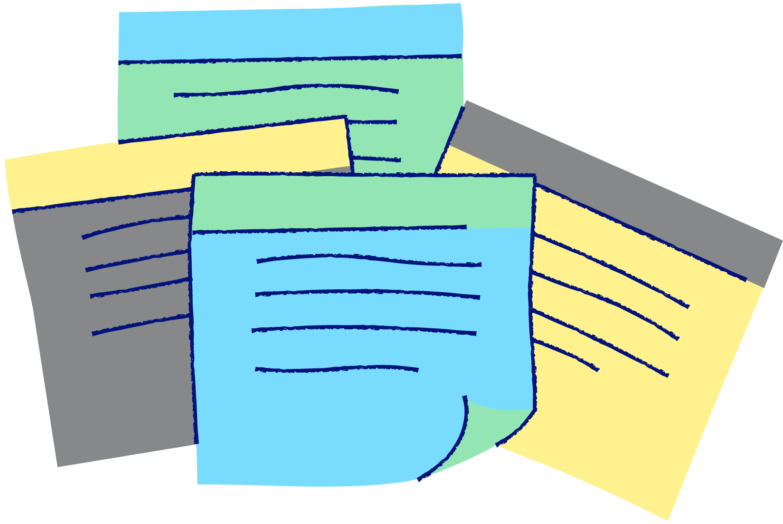 Drawing of four different sticky notes